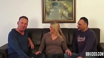 A Well-Endowed German Mother Satisfies Two Men With Her Oral Skills